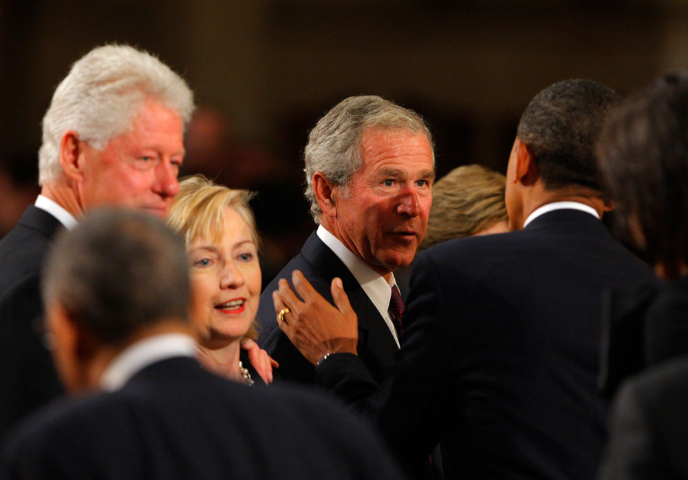 Presidents Obama, Bush and Clinton at Ted Kennedy's funeral mass.