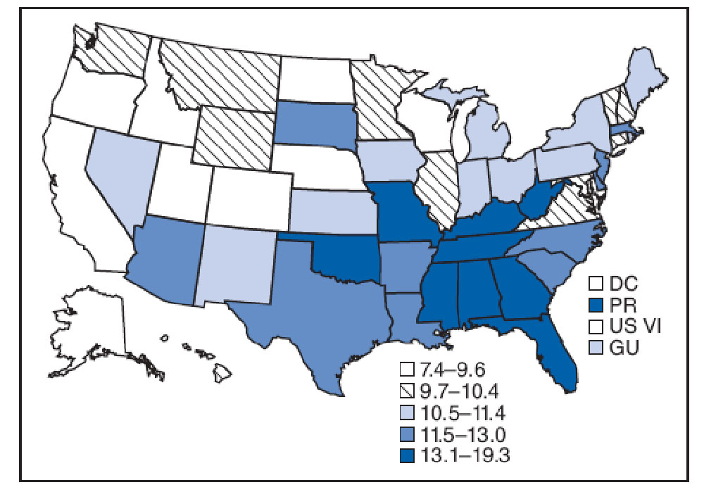 CDC's sleep deficiency map.