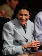 Sen. Olympia Snowe, R-Maine, smiles as she finishes speaking on Capitol Hill in Washington, Tuesday, Oct. 13, 2009, during a Senate Finance Committee hearing regarding health care reform. (AP Photo/Charles Dharapak)