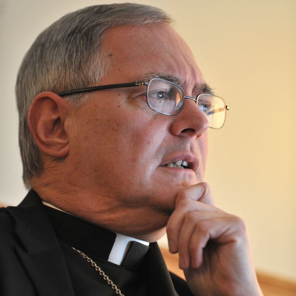 Roman Catholic Bishop Thomas Tobin speaks to a reporter in Riverside, R.I., Sunday, Nov. 22, 2009. (