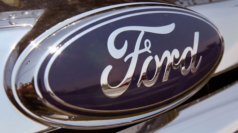 The company logo, on a Ford Fusion; Aug. 3, 2009, in Downers Grove, Ill. (Photo by Scott Olson/Getty Images) 
