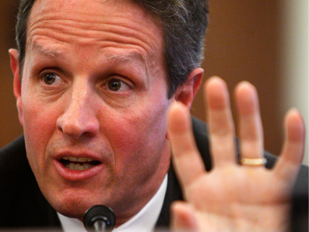 U.S. Treasury Secretary Timothy Geithner testifies during a hearing before the Joint Economic Committee on Capitol Hill November 19, 2009 in Washington, DC. (Alex Wong/Getty Images) 