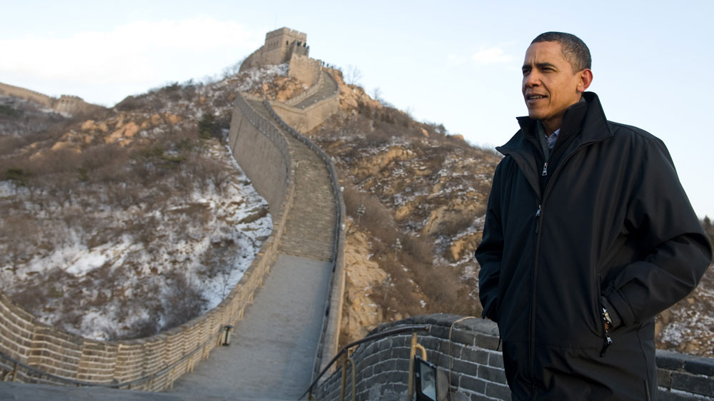 President Barack Obama tours the Great Wall of China in Badaling, outside of Beijing on November 18, 2009. (Saul Loeb/AFP/Getty Images) 