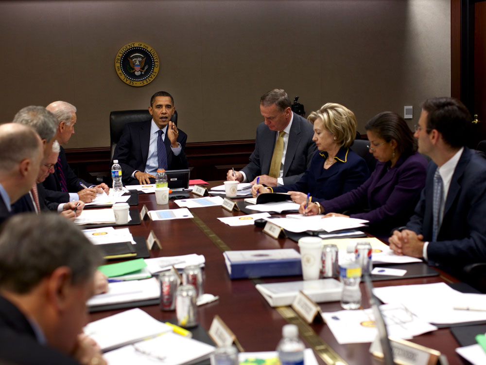 In this image released by the White House, President Barack Obama holds meeting on Afghanistan in the Situation Room of the White House, Monday, Nov. 23, 2009. (AP Photo/The White House, Pete Souza)