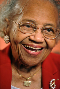 In a Sunday, Jan. 11, 2009 file photo, Ann Nixon Cooper celebrates her 107th birthday party at her home in Atlanta, Ga. (AP Photo/The Journal & Constitution, Joey Ivansco, File)