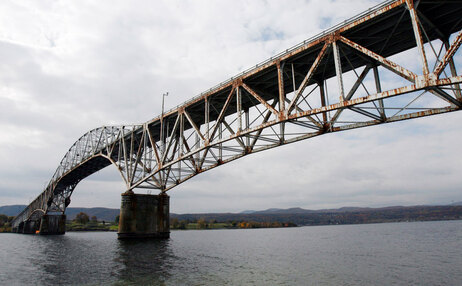 In this photo taken Tuesday, Oct. 20, 2009, the Champlain Bridge is seen in West Addison, Vt. A report prepared for the New York Department of Transportation says the cost of replacing the now-closed bridge over Lake Champlain will be at least $67 million and take 22 months to build. (AP Photo/Toby Talbot)