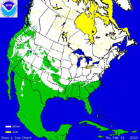 Where there was snow on the ground as of Thursday, Feb. 11, 2010. (NOAA Satellite and Information Service)
