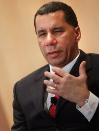New York Gov. David Paterson speaks at a breakfast forum in New York, Monday, March 1, 2010. (AP Photo/Seth Wenig)