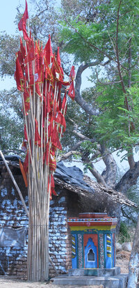 A Hindu Temple, its flags flying high, along the Grand Trunk Road outside Kolkata. (Philip Reeves/NPR)