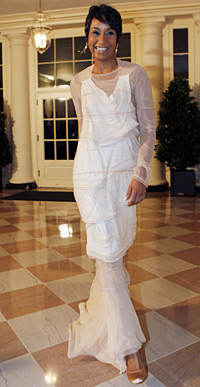 White House Social Secretary Desiree Rogers arrives for a recent State Dinner hosted by President Obama for Indian Prime Minister Manmohan Singh at the White House.