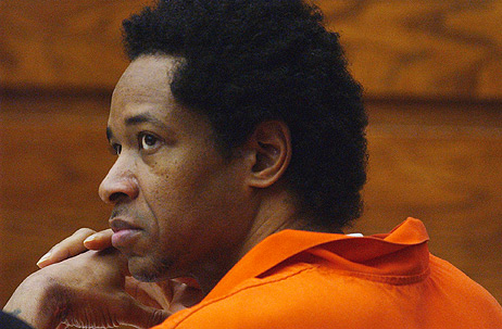 John Allen Muhammad sits during a motions hearing in Manassas Circuit Court, Thursday, May 29, 2003, in Manassas, Va. Muhammad and his accomplice, Lee Boyd Malvo, were behind a three-week shooting spree that gripped the Washington, D.C., region, leaving 10 dead and three injured. (Muhammad and Malvo were later also linked to shootings in Georgia, Alabama, Louisiana.). Muhammad was sentenced to death for the slaying of Dean Meyers at a Virginia gas station, and is scheduled to be executed Nov. 10.