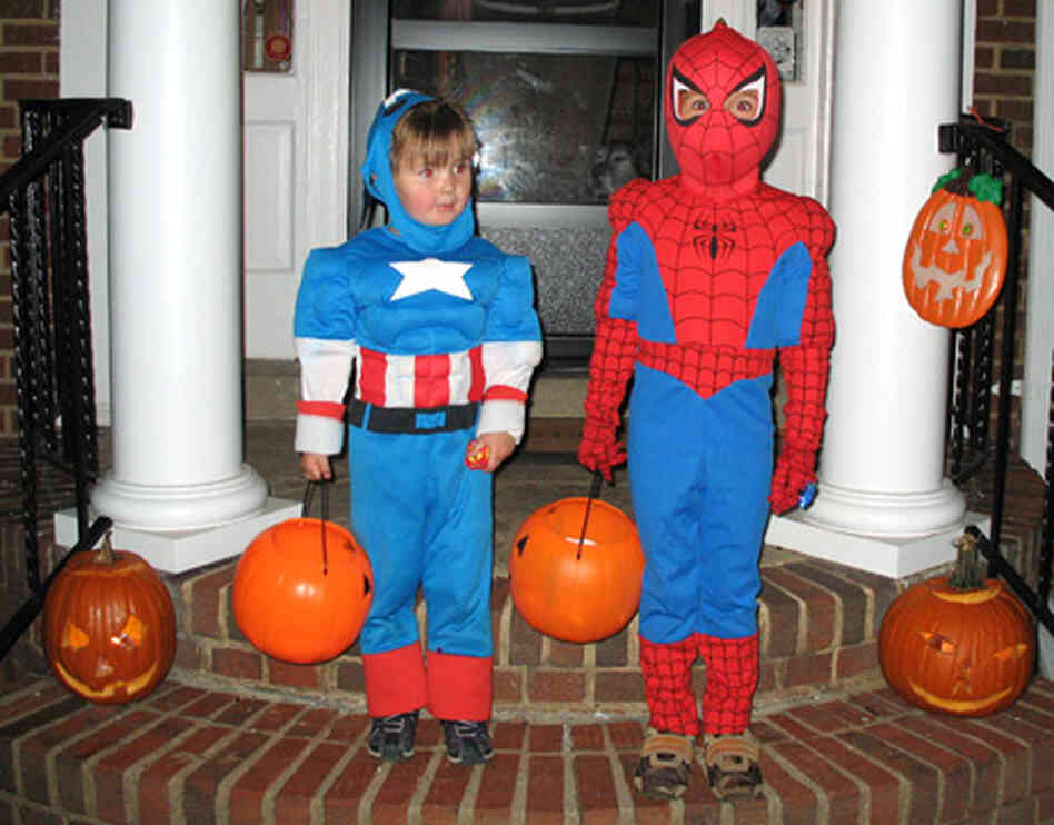 Aidan (left) and Alexander, sons of Jennifer Ludden, donned costumes as Captain America and Spiderma Aidan (left) and Alexander, sons of Jennifer Ludden, donned costumes as Captain America and Spiderma