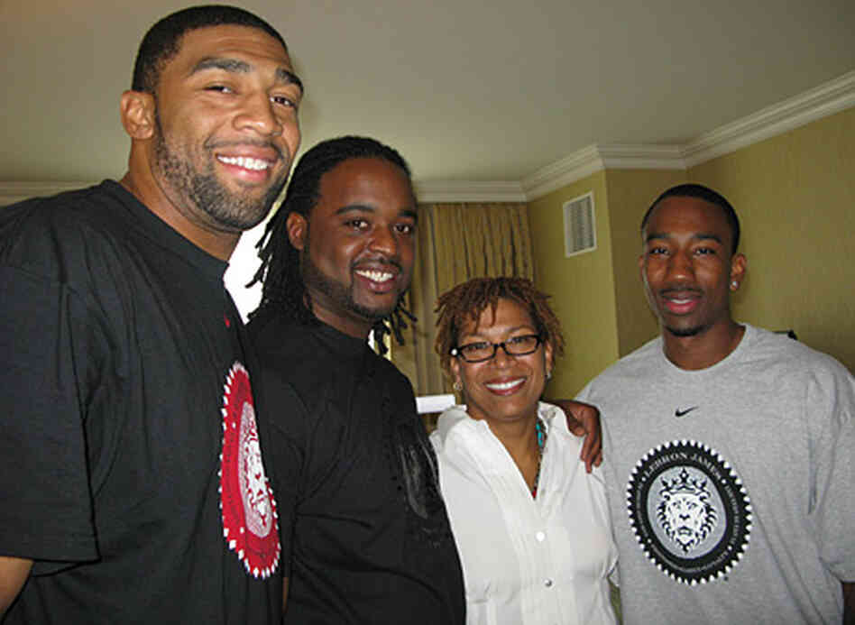Host Michel Martin (center) poses Romeo Travis (from left to right), Willie McGee and Dru Joyce — a Host Michel Martin (center) poses Romeo Travis (from left to right), Willie McGee and Dru Joyce — a