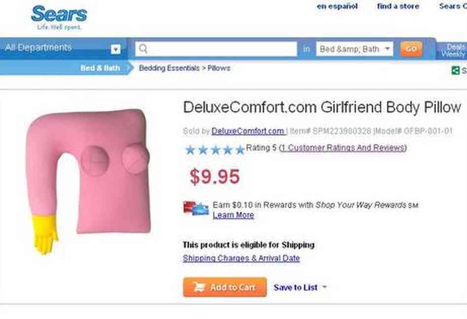 Screen capture from Sears of girlfriend body pillow. Screen capture from Sears of girlfriend body pillow.