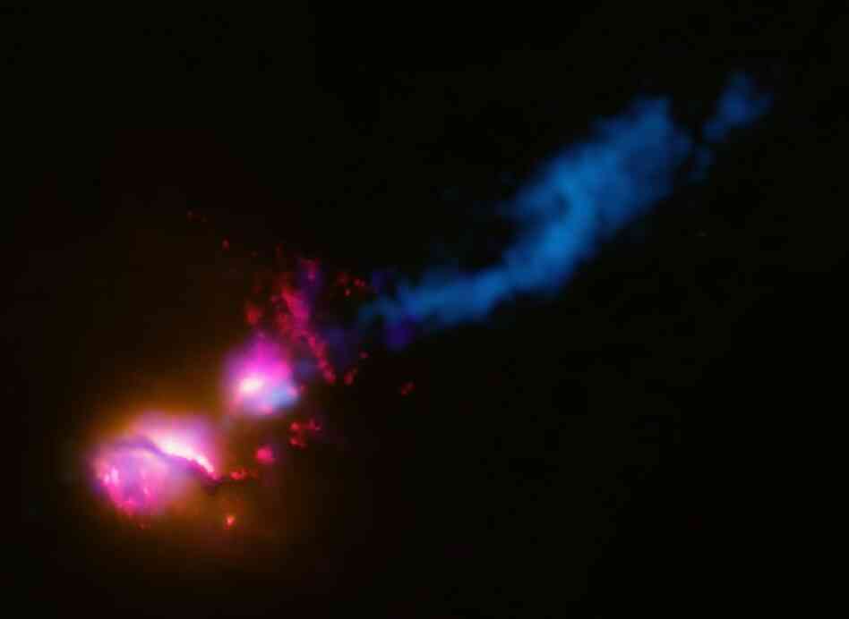 The Hubble telescope witnessed this "death star" galaxy black hole firing at a neighboring galaxy.