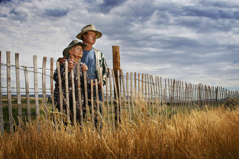 Mary Jane Strand and her son, Herman, gaze across their land. They raise cows, calves and sheep in Casper, Wyo.