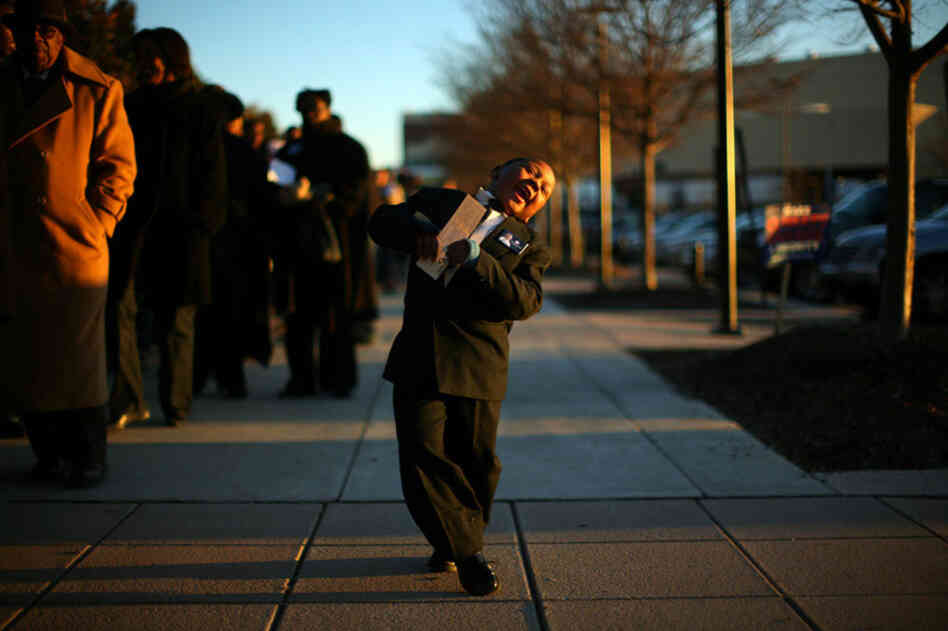Shadrick Johnson, 6, wandered off the line outside the Columbia Convention Center in South Carolina, where Obama would soon be speaking.