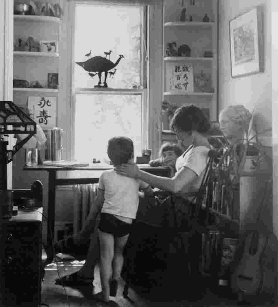 This photo shows Leonard's twin sister Elly, with her twins Joe and Anna, West Newton, Mass., 1969.