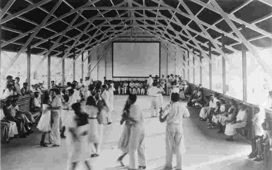 Attempting to import American culture into the Amazon, Fordlandia offered residents a dance hall, with a movie screen on the back wall. 