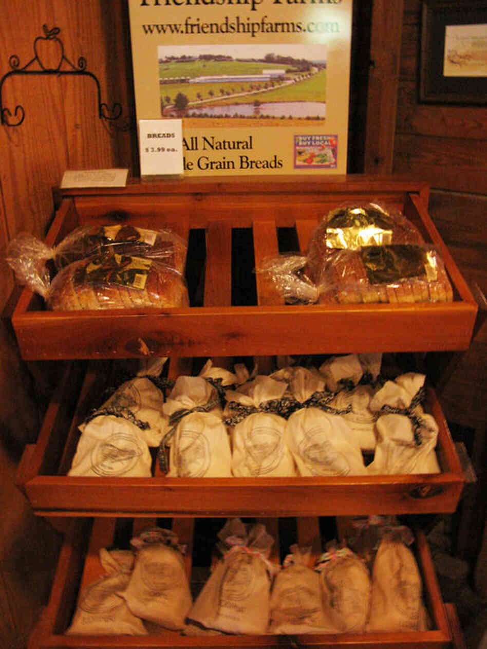 Bread for sale in the gift shop of the Saint Vincent's Gristmill.  The bread — baked using flour ground in the mill — is also sold in local shops and supermarkets.