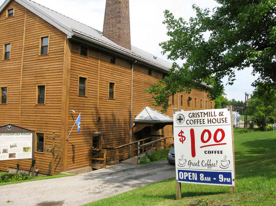 The Saint Vincent Gristmill, built by the monks of the Archabbey in 1854 to meet the milling needs of both the monastery and the community.  The Gristmill's latest addition is a Coffeehouse, run by students of Saint Vincent College.