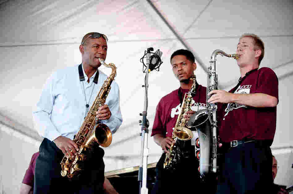 Branford Marsalis joins the North Carolina Central University Big Band onstage.