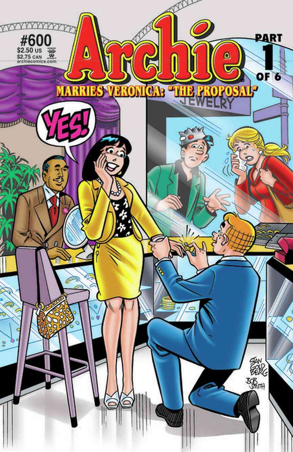 After 67 years, in the first of a six-issue series, the longest love triangle in comics history appears to come to an end: Archie proposes — not to Betty, the blonde girl next door, but to Veronica, the dark-haired beauty and Riverdale's rich girl. 