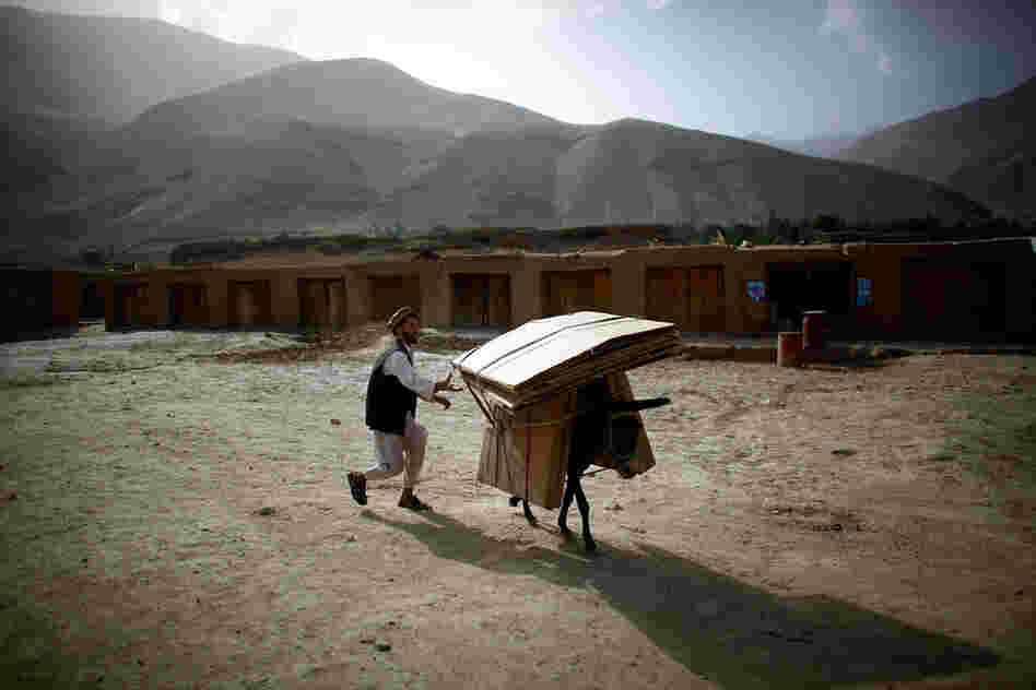 The second democratic presidential election in Afghanistan will take place Thursday. An election official chases a runaway donkey carrying cardboard polling booths, which will be delivered to remote areas of Afghanistan for voting.