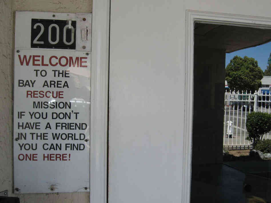 This sign greets up to 1,200 people who come to the mission each day.
