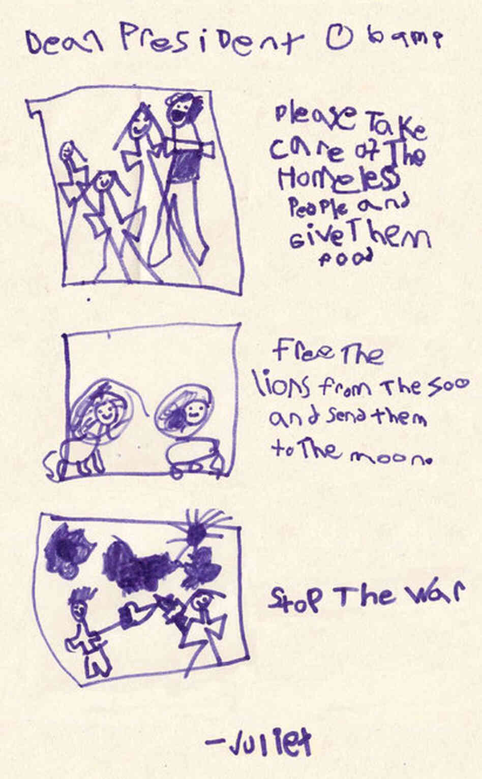 In this letter, Juliet Bruce, 6, expresses her concern about the welfare of lions in the zoo.  Juliet Bruce, 6, New York