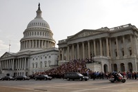 The hearse bearing the remains of Sen. Kennedy leaves the Capitol in Washington.