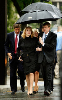 Kennedy's son, Rep. Patrick Kennedy, escorts his mother Joan Bennett Kennedy to the funeral at Our Lady of Perpetual Help Basilica in Boston.