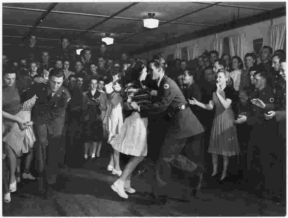 Jitterbug Dancing, Hattiesburg, Mississippi, 1941. This unpublished photograph shows dancers at a weekly Friday gathering hosted by the service club of the 37th Division of the National Guard at Camp Shelby. 