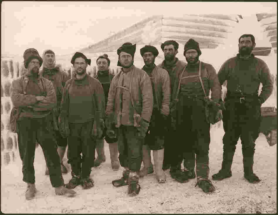Scott Expedition Team, Antarctica, 1911-1912. This unpublished photograph shows Robert Falcon Scott's exploration team before it reached the South Pole. 