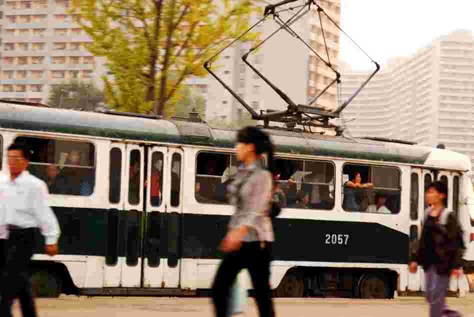 Electric trams are the main form of public transportation in Pyongyang. Very few private citizens own cars in North Korea. 