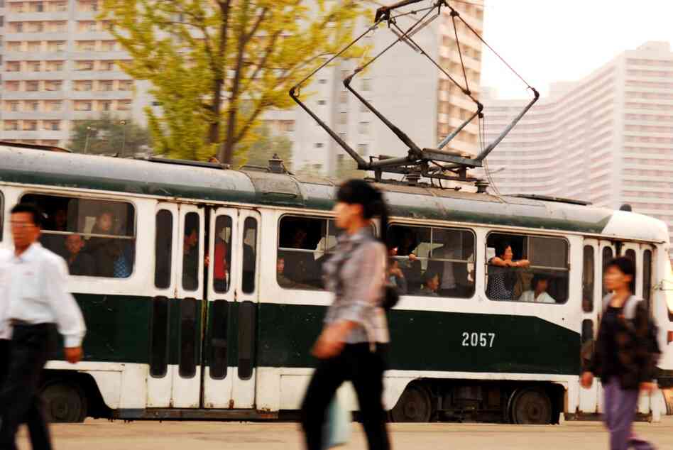 Electric trams are the main form of public transportation in Pyongyang. Very few private citizens own cars in North Korea. 