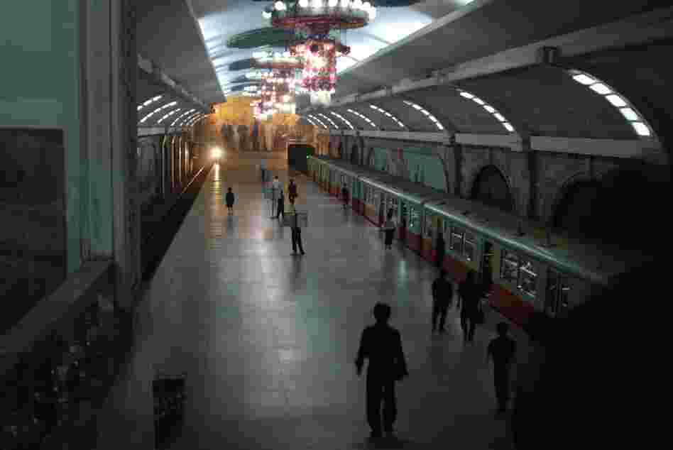 Pyongyang's metro system is the deepest in the world and was purportedly built to double as a bomb shelter. Foreign tourists are only allowed to travel between Puhung Station, seen here, and Yanggwang Station. 
