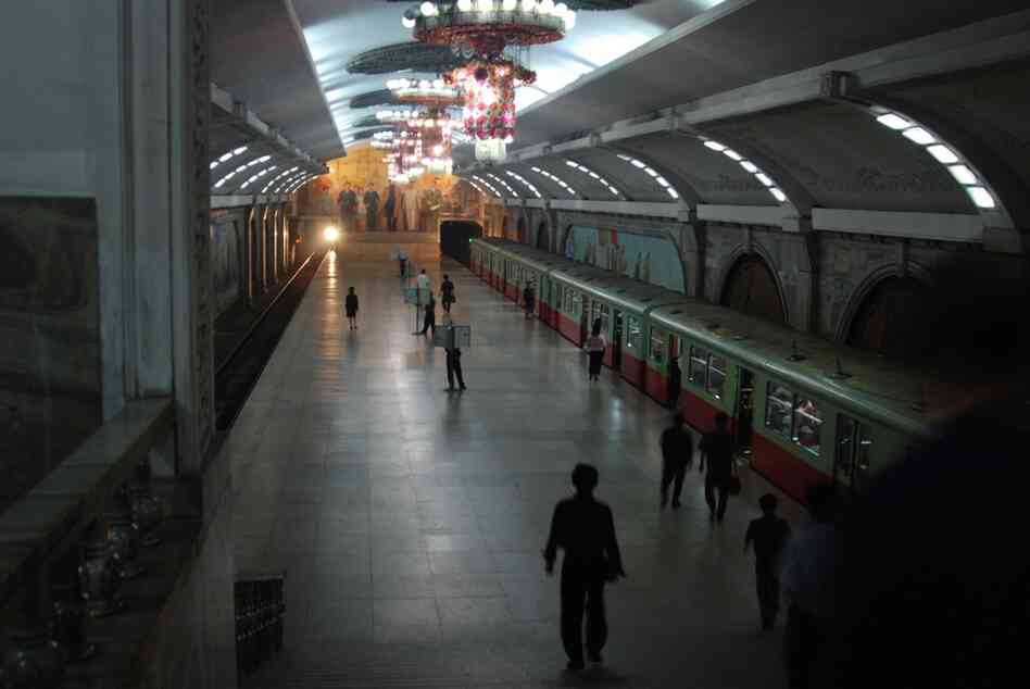 Pyongyang's metro system is the deepest in the world and was purportedly built to double as a bomb shelter. Foreign tourists are only allowed to travel between Puhung Station, seen here, and Yanggwang Station. 