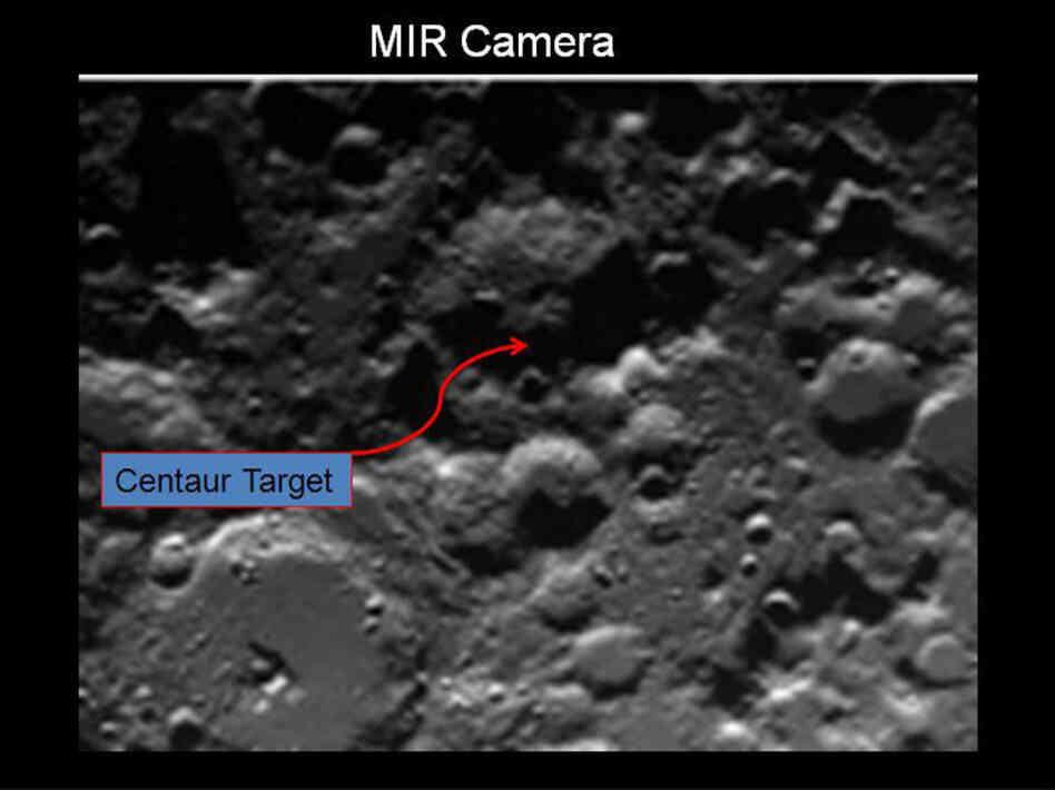 LCROSS impact crater as seen with the mid infrared camera. 