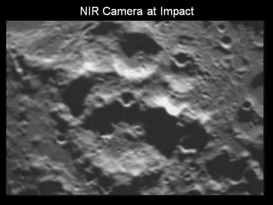 LCROSS impact crater as seen with the near infrared camera. 