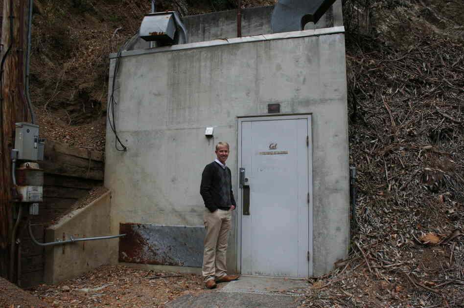 Richard Allen stands outside the entrance to a seismic monitoring station in the hills of Berkeley, Calif. Like many similar sites across the state, this vault was built during the Cold War to house instruments that could detect nuclear bomb tests around the world. 