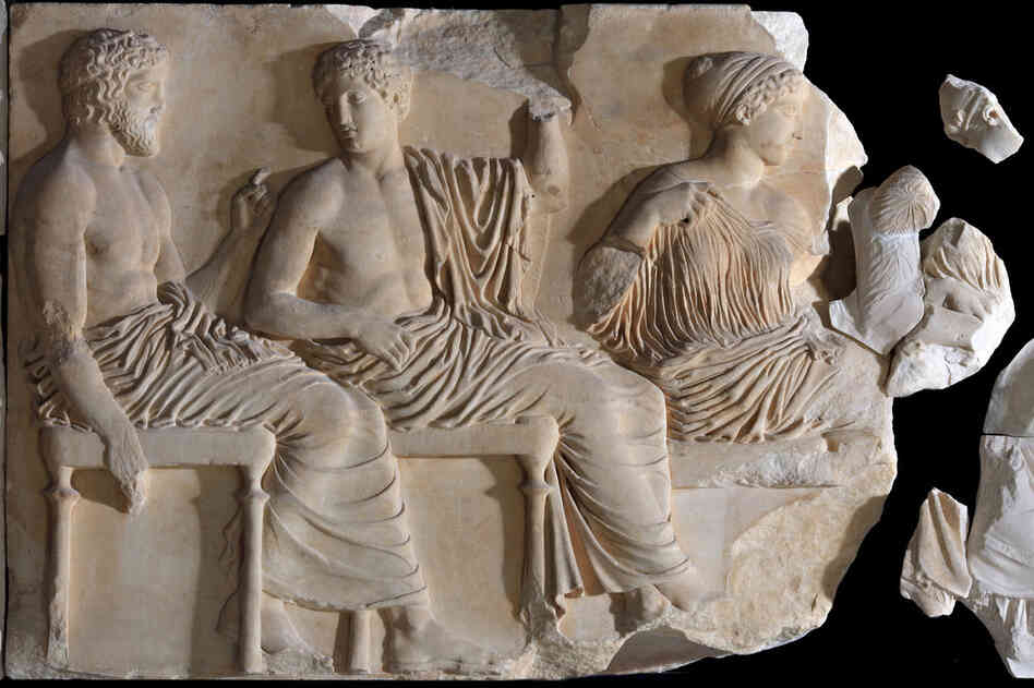 This detail of the frieze, circa 442-438 B.C., shows depictions of Poseidon, Apollo, Artemis and Aphrodite. 