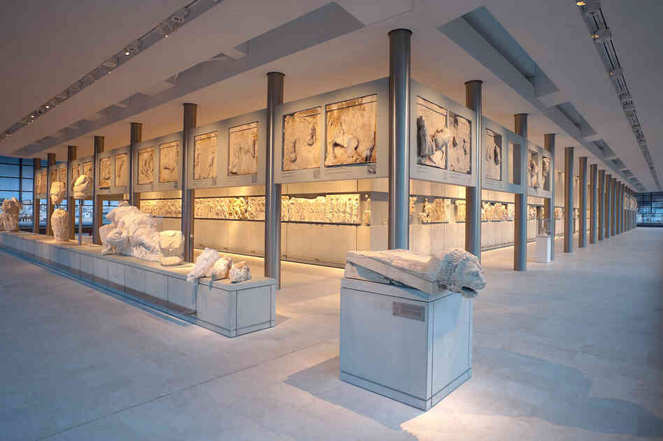 A view of the Parthenon Gallery in the new museum. Some of the items on display are plaster casts of items currently held in the British Museum's collection. 