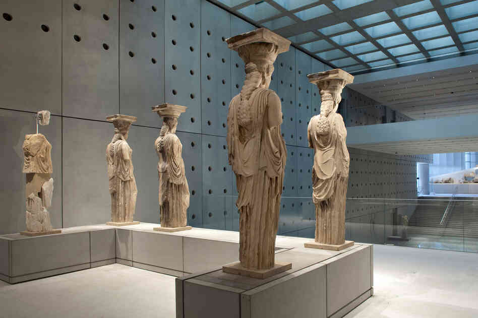 The Caryatids from the Erechtheion are sculpted female figures that served as architectural supports for the temple. 