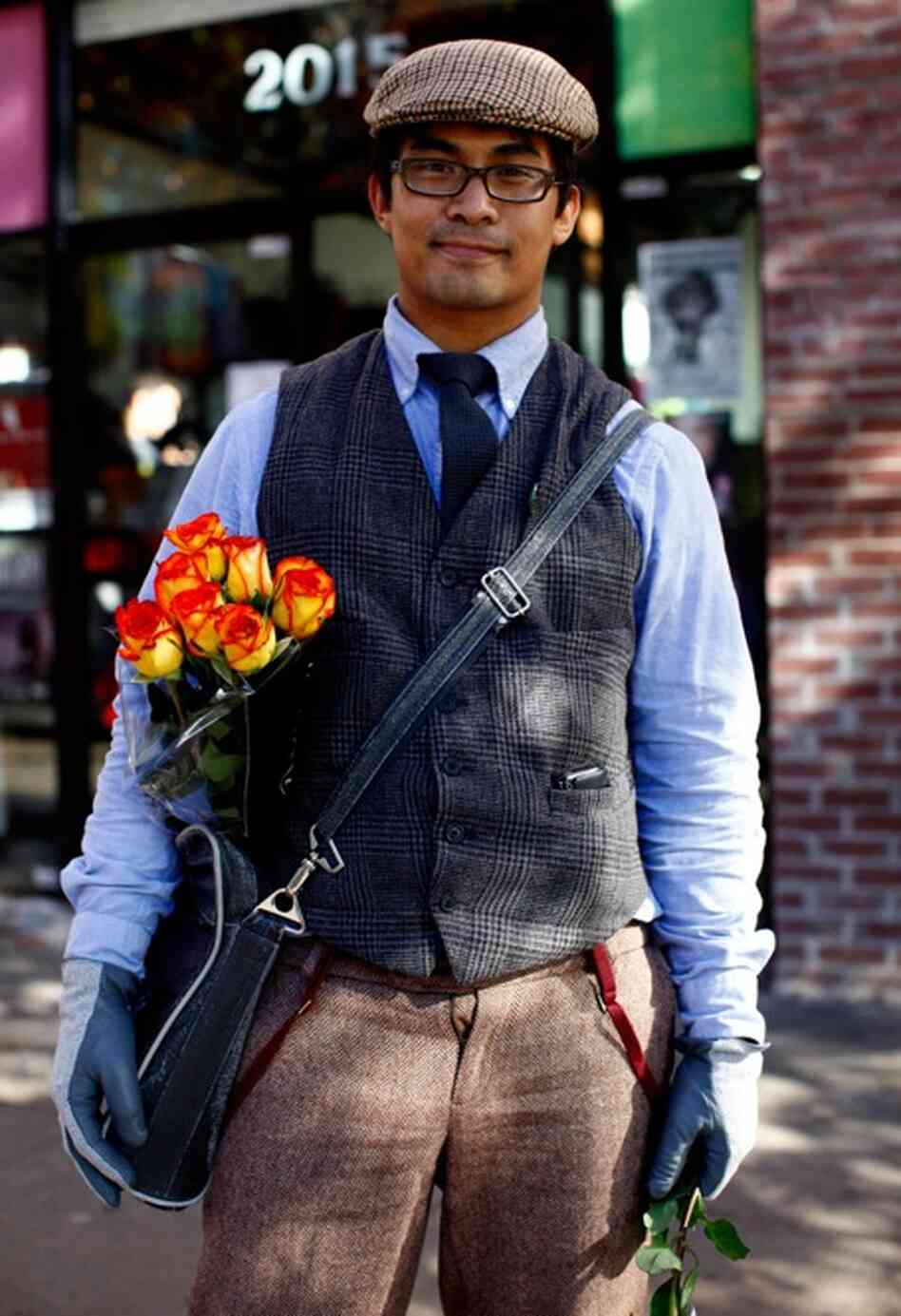 Ronald Soltes handed out flowers to the "most clever quaintrelles." 