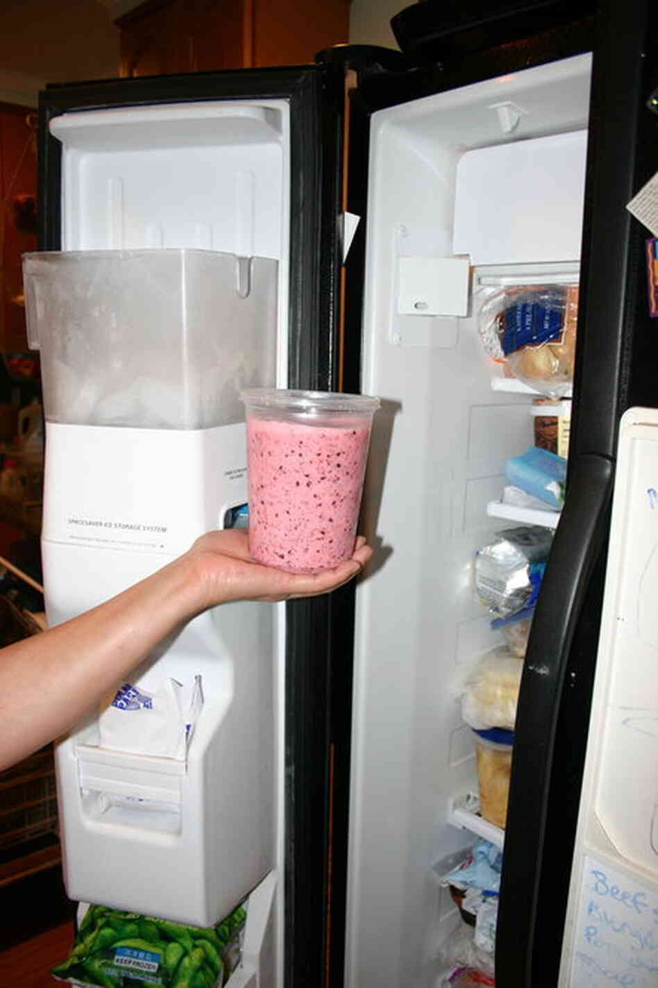 Early Thanksgiving morning, move the relish from freezer to refrigerator to thaw. It should still have some little icy slivers left. The relish will be thick, creamy, and shockingly pink—"Pepto Bismol pink," Susan Stamberg says.