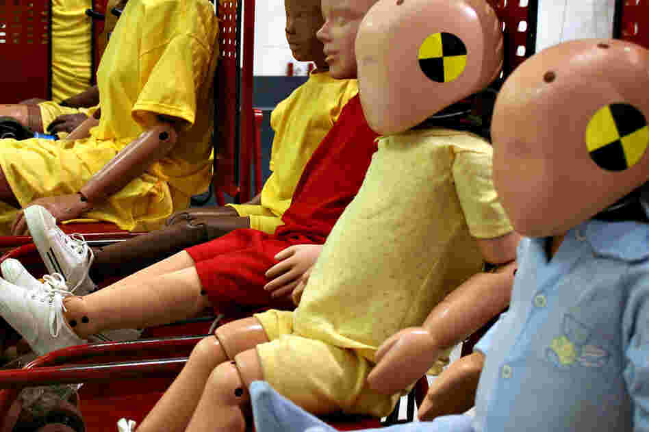 These child-sized dummies are typically placed in the back seats of test vehicles. In addition to 3-, 6- and 10-year-old versions of the Hybrid III, CRABI dummies have been developed to simulate 6-, 12- and 18-month-old infants. 