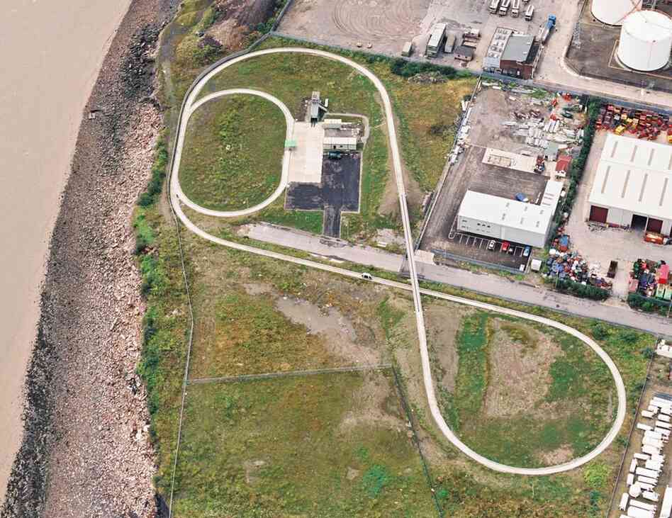 Aerial view of ULTra's Test Facility guideway in Cardiff. 