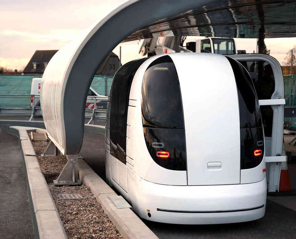 The ULTra car holds five passengers with luggage and runs on battery power. 