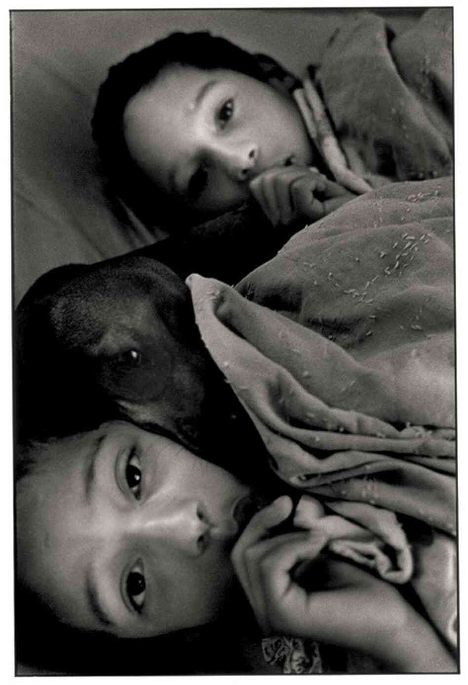 This is the last photo Bazan took in Cuba.  His twin boys are in bed with their dog, contemplating leaving the island the next day.